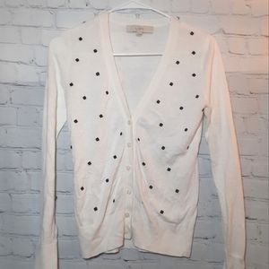 Ann Taylor LOFT white cardigan with black flowers, XS
